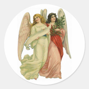 Sticker Rond Noël Vintage, Antique Victorian Angel Die Cut
