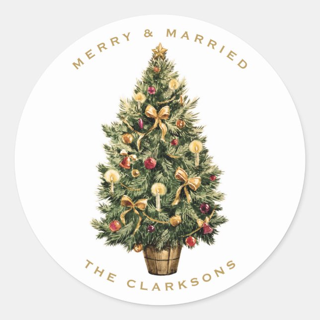 Sticker Rond Noël Vintage Arbre de Noël Mariage (Devant)