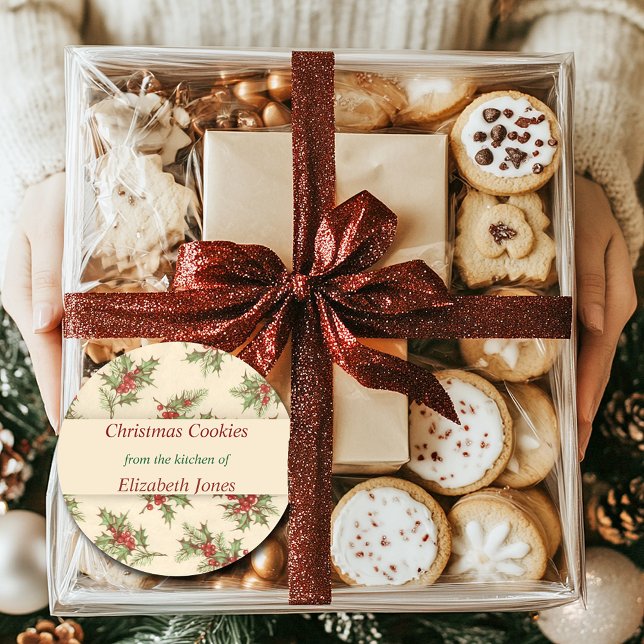 Sticker Rond Noël Vintage, baies Holly, Custom (Créateur téléchargé)