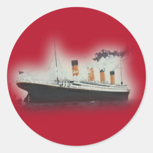Sticker Rond Noël vintage de bateau en titanesque rouge