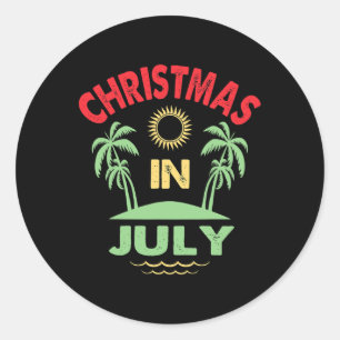 Sticker Rond Noël Vintage en Juillet Fête d'été sur la Plage Fe