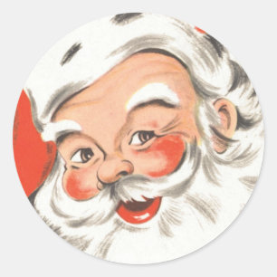 Sticker Rond Noël Vintage, Jolly Santa Claus avec Smile