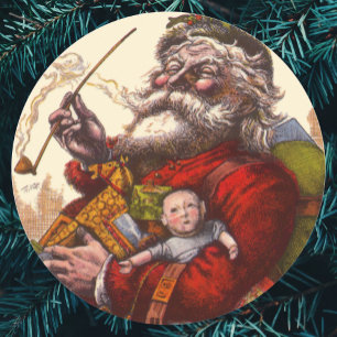 Sticker Rond Noël Vintage, Jouets de tuyaux du Père Noël victor