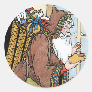 Sticker Rond Noël vintage, jouets du Père Noël sabots chaussure