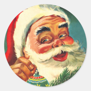 Sticker Rond Noël vintage, joyeux Père Noël rétro des années 50