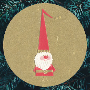Sticker Rond Noël Vintage, le mignon Père Noël Gnome sur l'or