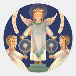 Sticker Rond Noël Vintage, Père Noël scandinave Lucia Angels
