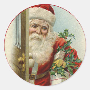 Sticker Rond Noël Vintage Père Noël victorien