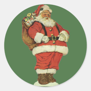 Sticker Rond Noël vintage, Père Noël victorien avec jouets