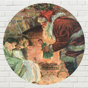 Sticker Rond Noël Vintage, Père Noël Victorien Enfants