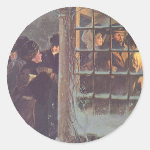 Sticker Rond Noël vintage, peuple victorien à une fête