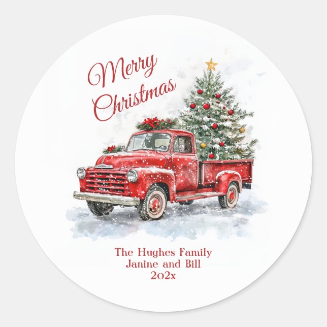 Sticker Rond Noël vintage Red Truck (Devant)