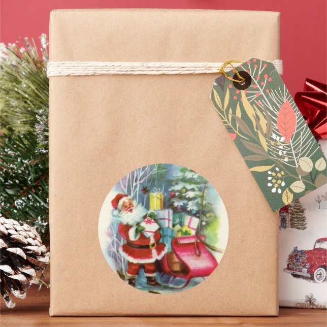 Sticker Rond Noël vintage rétro Père Noël (vacances)