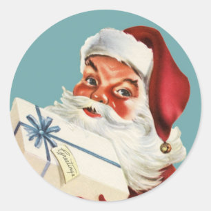 Sticker Rond Noël vintage Retro Père Noël