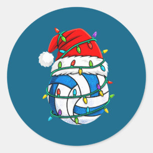 Sticker Rond Noël Volleyball Chapeau de Père Noël Lumières Srts