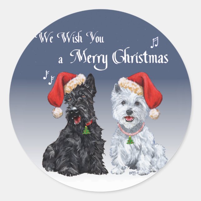 Sticker Rond Noëls de Scottie & Westie (Devant)