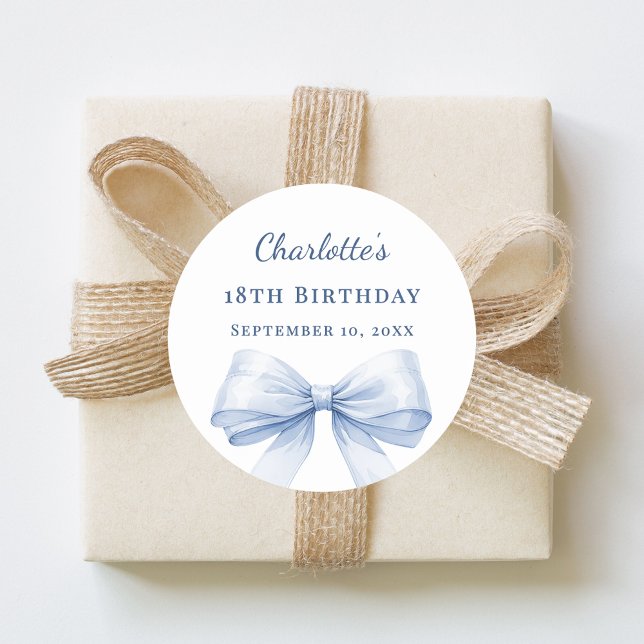 Sticker Rond Nœud bleu clair d'anniversaire (Créateur téléchargé)