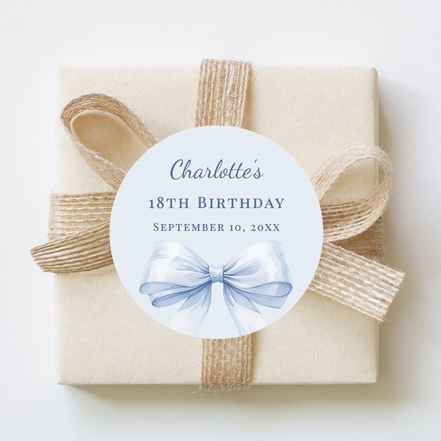 Sticker Rond Nœud bleu clair d'anniversaire (Créateur téléchargé)