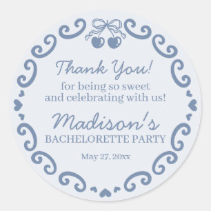 Sticker Rond Nœud Bleu Rétro Cœur Coquette Gâteau Bachelorette
