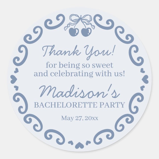 Sticker Rond Nœud Bleu Rétro Cœur Coquette Gâteau Enterrement d (Devant)