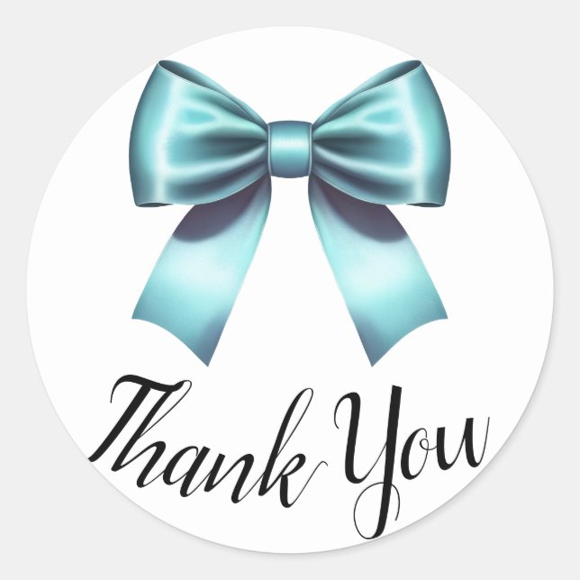 Sticker Rond Nœud Bleu Turquoise Élégant Mariage Baby Shower (Devant)