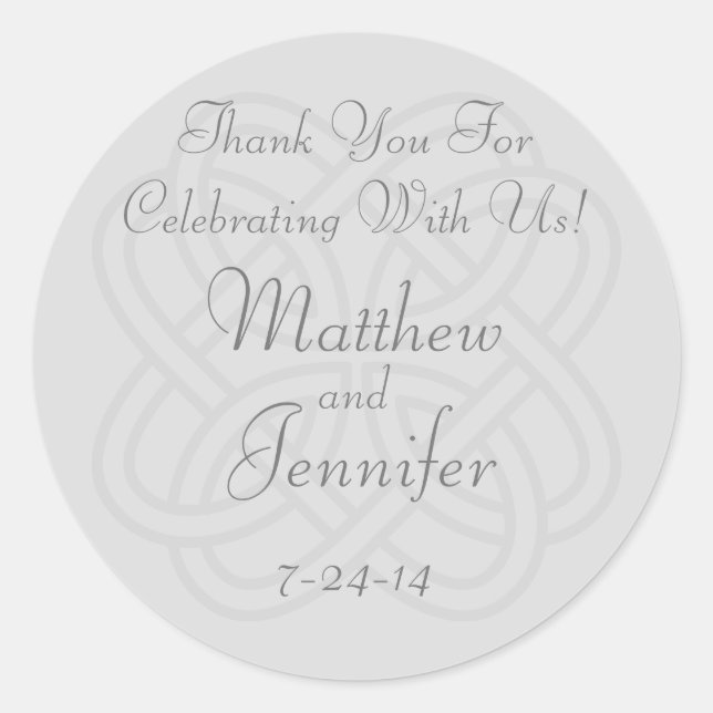 Sticker Rond Noeud Celtique Irlandais Gris Personnalisé Mariage (Devant)