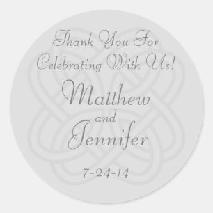 Sticker Rond Noeud Celtique Irlandais Gris Personnalisé Mariage