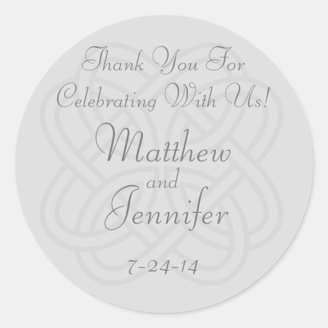 Sticker Rond Noeud Celtique Irlandais Gris Personnalisé Mariage (Devant)