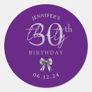 Sticker Rond Nœud Coquette Argent 30ème Anniversaire Fête Viole