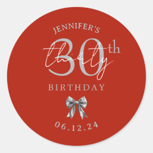 Sticker Rond Nœud Coquette Argent Fête d'anniversaire 30 ans Ro