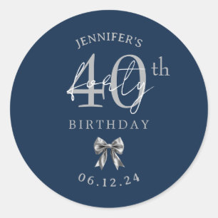 Sticker Rond Nœud Coquette Argent Fête d'anniversaire 40 ans Bl