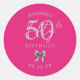 Sticker Rond Nœud Coquette Argent Fête d'anniversaire 50 ans Ro