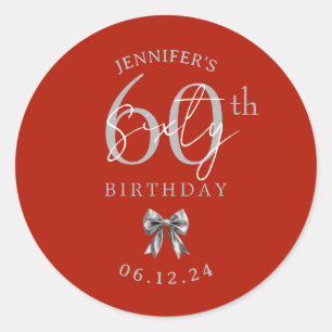 Sticker Rond Nœud Coquette Argent Fête d'anniversaire 60 ans Ro