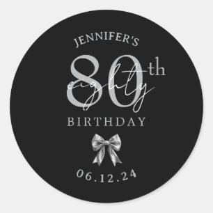 Sticker Rond Nœud Coquette Argent Fête d'anniversaire 80 ans No