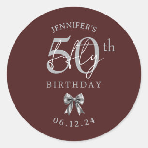 Sticker Rond Nœud Coquette Argent Fête des 50 ans Bourgogne