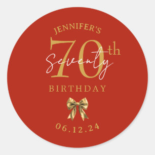 Sticker Rond Nœud Coquette Or 70e Anniversaire Rouge