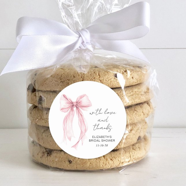 Sticker Rond Nœud Coquette Rose Remerciement Baby Shower de Mar (Créateur téléchargé)