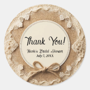 Sticker Rond Nœud de corde et dentelle de jute Mariage rustique