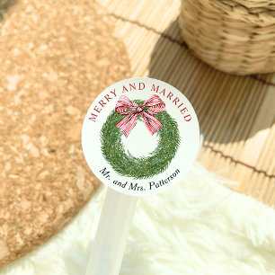Sticker Rond Nœud de couronne de pin d'hiver Joyeux Noël et Mar