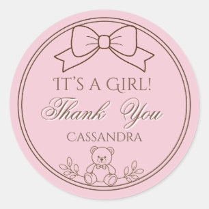Sticker Rond Nœud de Teddy Bear Personnalisé Rose C'est une fil