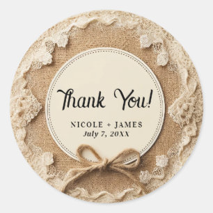Sticker Rond Nœud de toile de jute et de ficelle Mariage rustiq