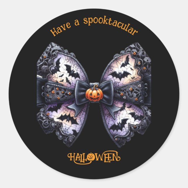 Sticker Rond Nœud élégant Graphisme Halloween + Texte (modifiab (Devant)