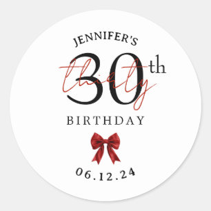 Sticker Rond Nœud Élégant Rouge Coquette 30e Anniversaire 