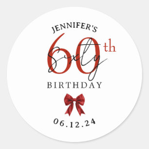 Sticker Rond Nœud Élégant Rouge Coquette 60e Anniversaire