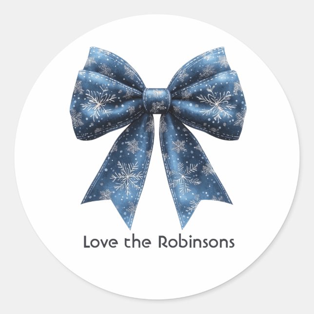 Sticker Rond Nœud flocon de neige bleu Noël Fêtes (Devant)