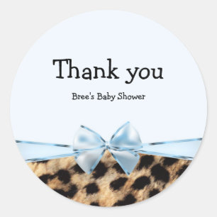 Sticker Rond Nœud Imprimé Bleu & Léopard Chic Glam Imprimé Anim