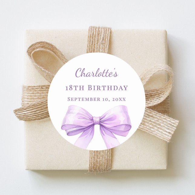 Sticker Rond Nœud lavande pour anniversaire (Créateur téléchargé)
