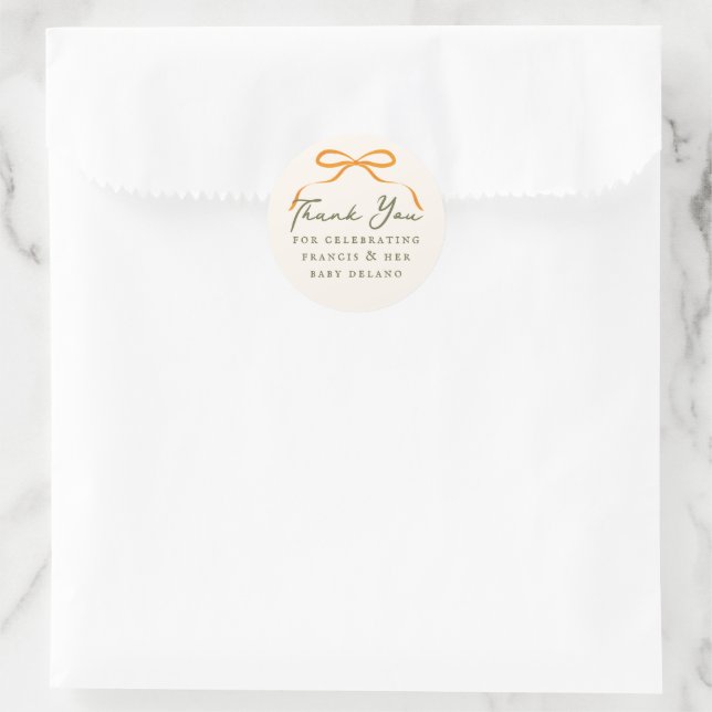 Sticker Rond Nœud Orange Simple Merci (Sac)