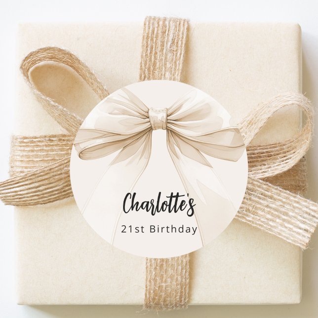 Sticker Rond Nœud papillon beige crème anniversaire (Créateur téléchargé)