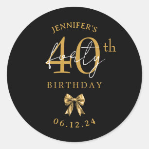 Sticker Rond Nœud Papillon Coquette Or 40e Anniversaire Noir